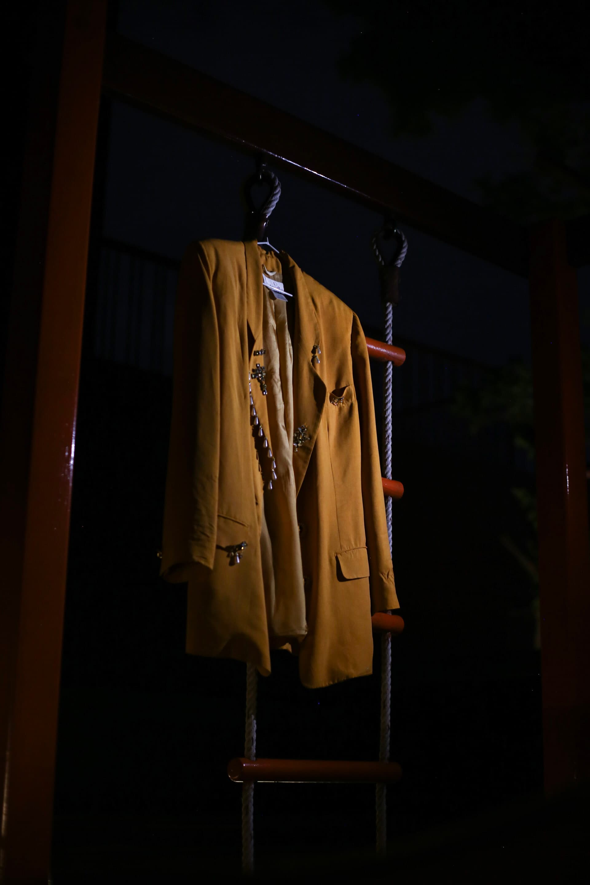 The jewelled blazer, photographed at night
